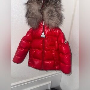 red K2 moncler hooded down detachable for lined hood coat size 18/24M